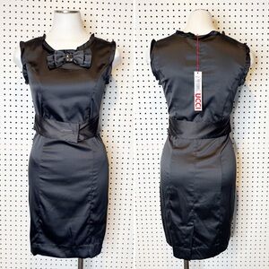 Fiorucci | Retro Inspired Black Satin Belted Mini Dress w/ Bow Detail